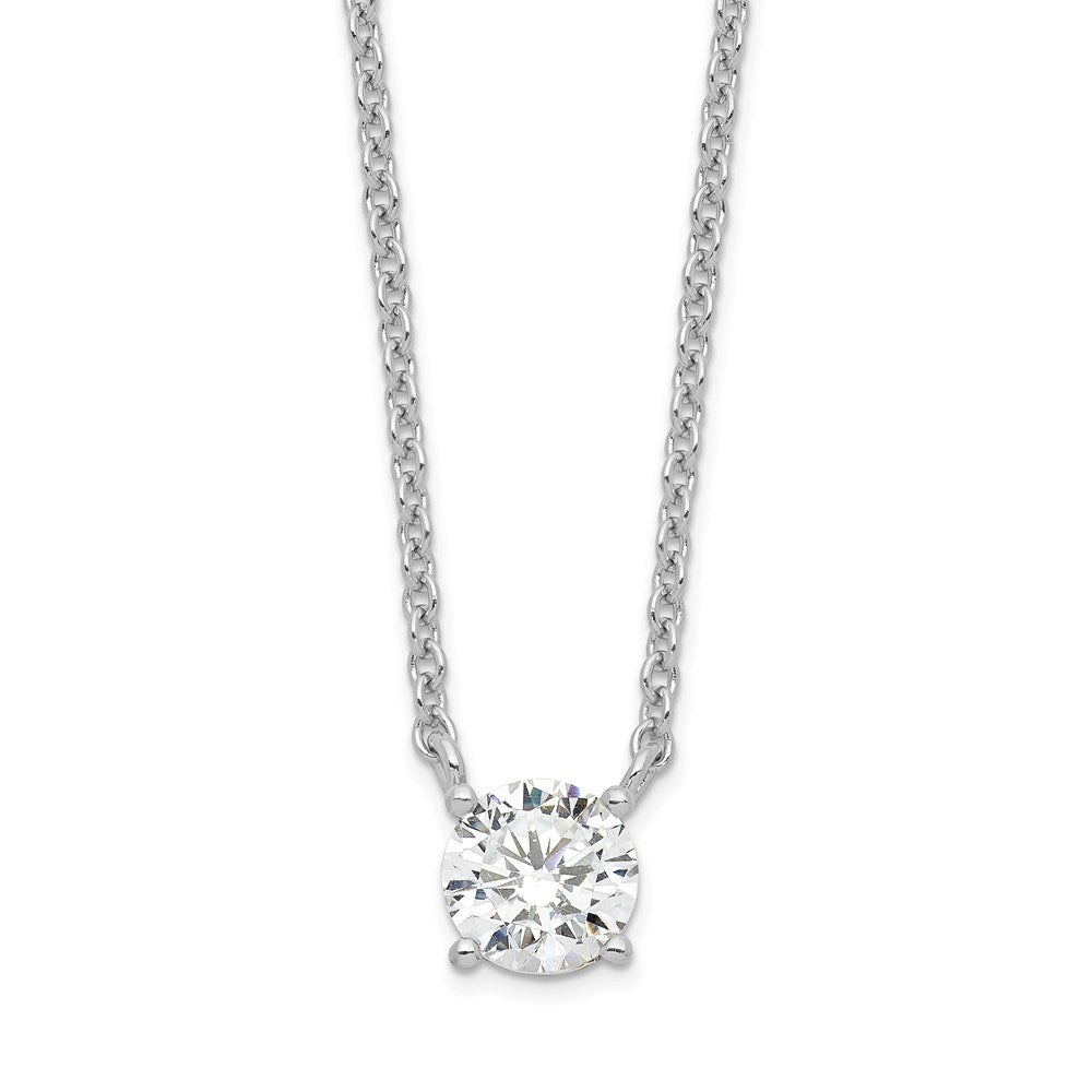 Sterling Silver Rhodium-plated Polished Round CZ with Extension Necklace