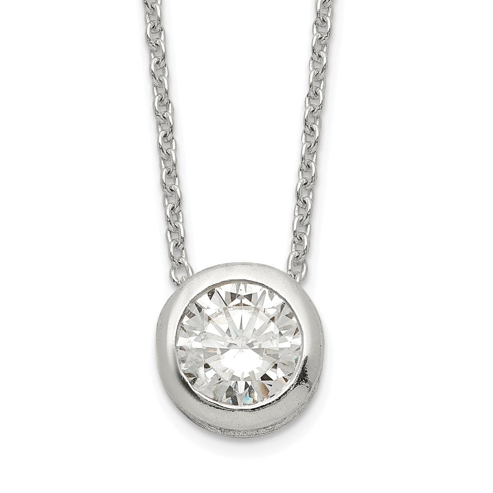 Sterling Silver Polished Bezel-set Round CZ Necklace