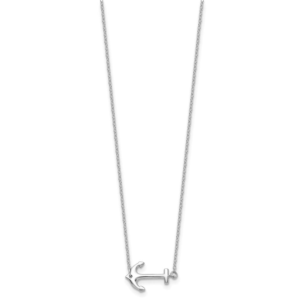 Sterling Silver Rhodium-plated Anchor with Extension Necklace