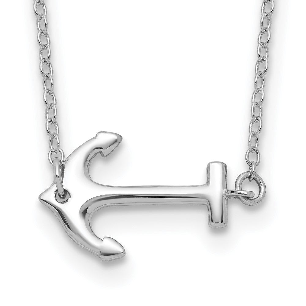 Sterling Silver Rhodium-plated Anchor with a extention Necklace