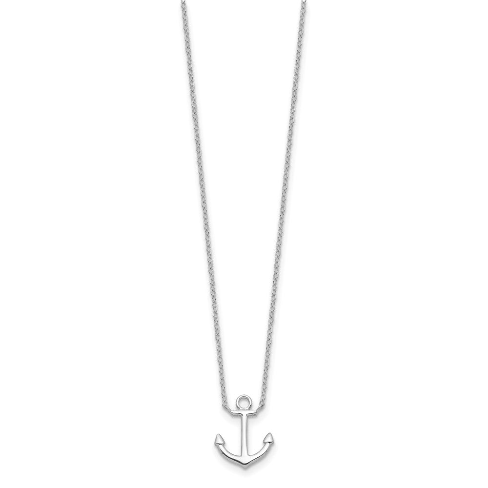 Sterling Silver Rhodium-plated Anchor with a extention Necklace