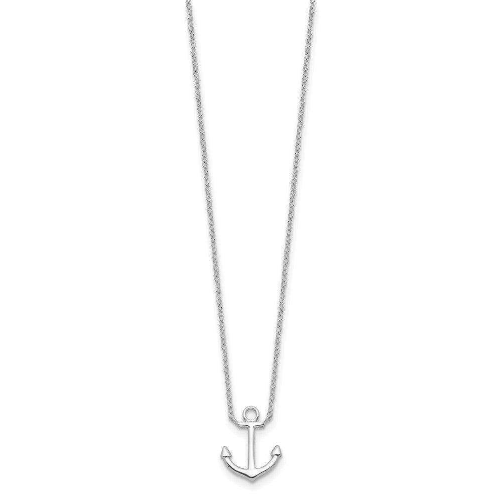 Sterling Silver Rhodium-plated Anchor with Extension Necklace