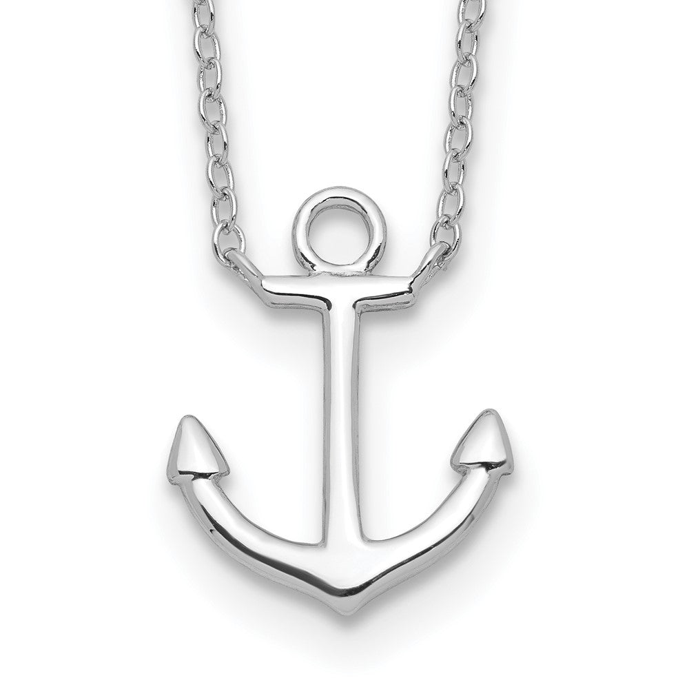 Sterling Silver Rhodium-plated Anchor with a extention Necklace