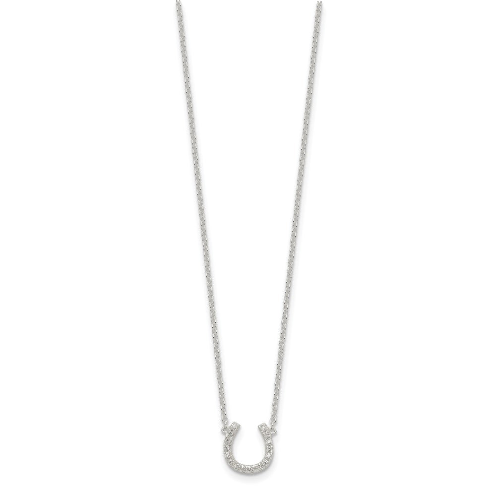 Sterling Silver Polished CZ Horseshoe with Extension Necklace