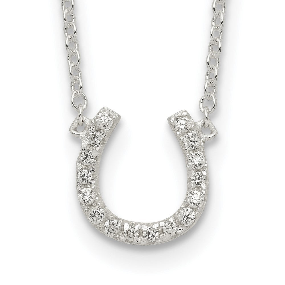 Sterling Silver Polished CZ Horseshoe with Extension Necklace