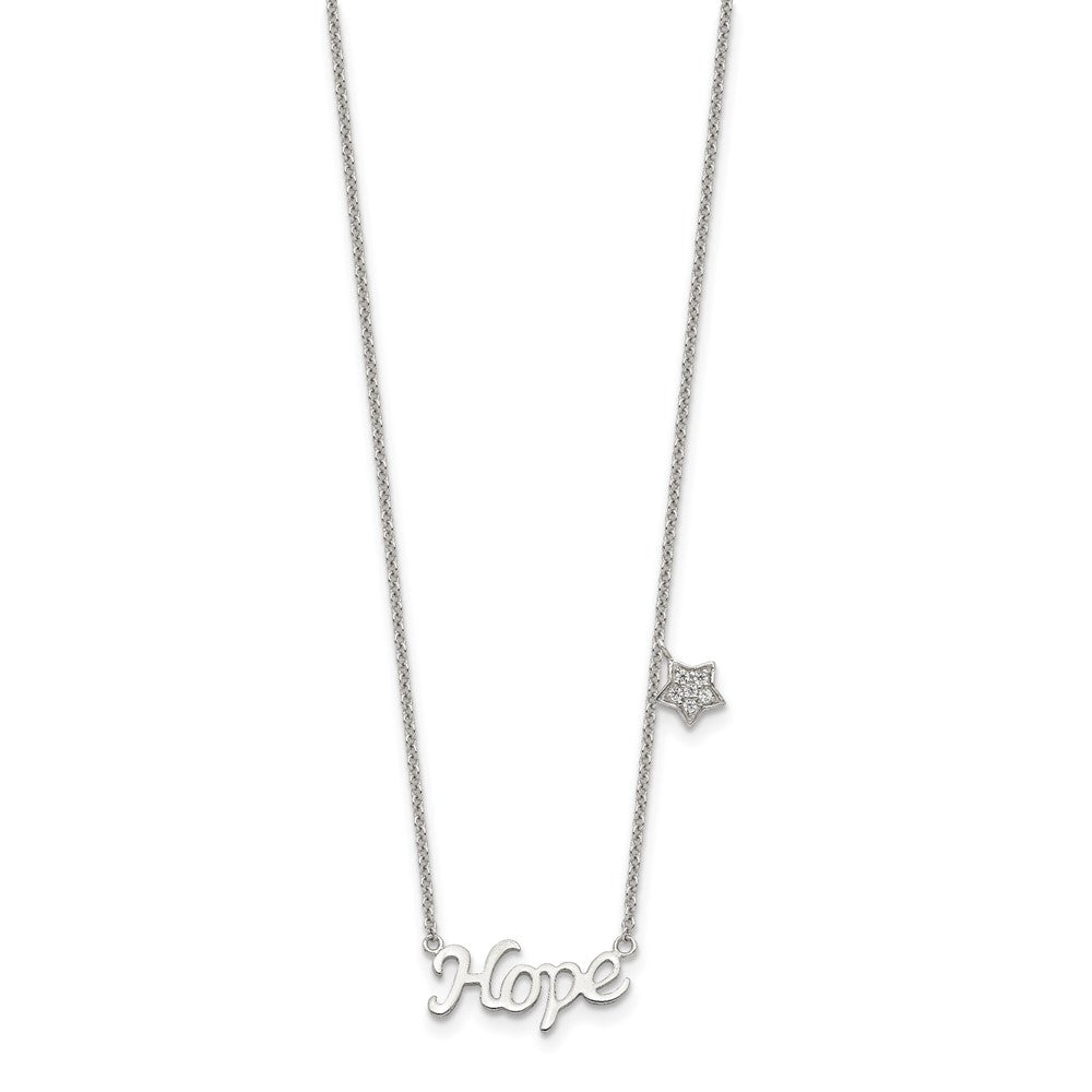 Sterling Silver Rhodium-plated HOPE CZ Star w/ ext Necklace