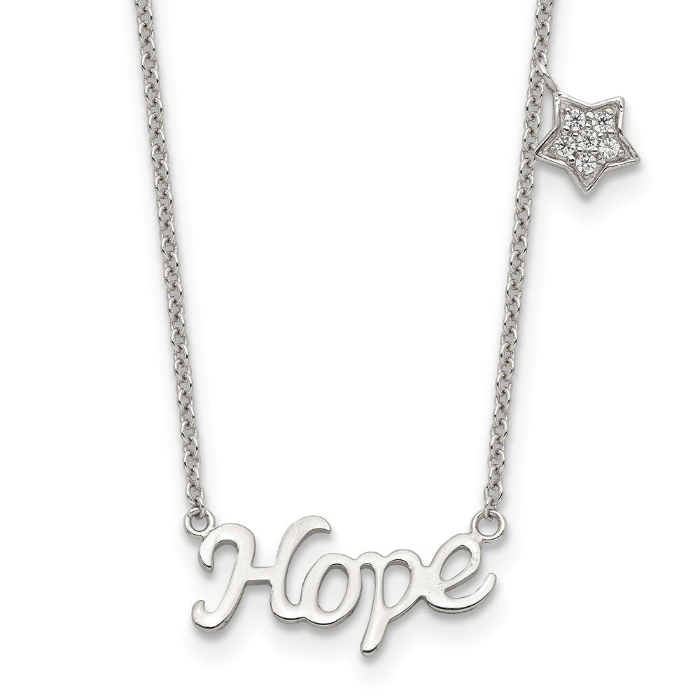 Sterling Silver Rhodium-plated HOPE CZ Star w/ ext Necklace