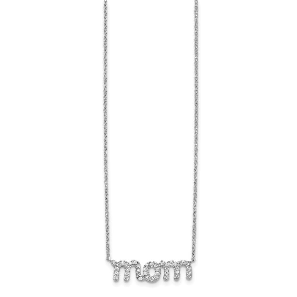 Sterling Silver Rhodium-plated CZ MOM Necklace