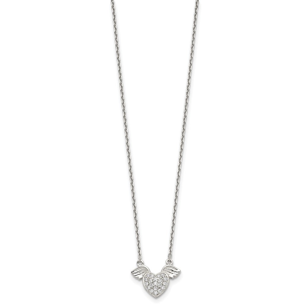 Sterling Silver Rhodium-plated Polished CZ Heart w/Wings Necklace