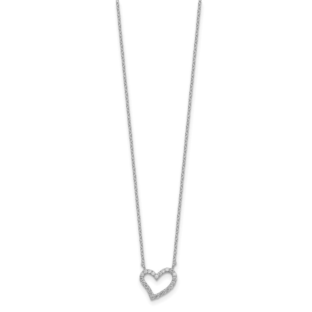 Sterling Silver Rhodium-plated CZ Open Heart Necklace