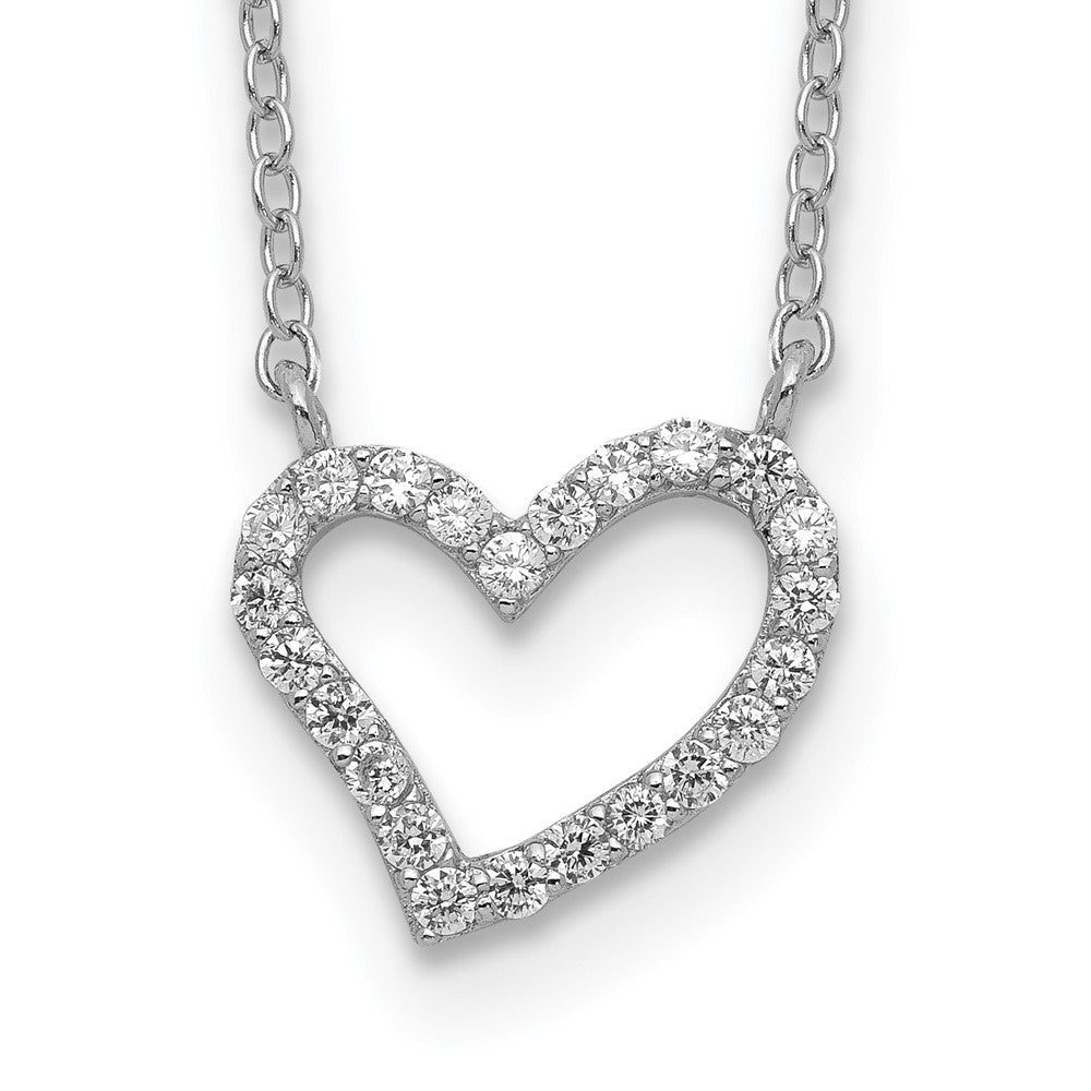 Sterling Silver Rhodium-plated CZ Open Heart Necklace