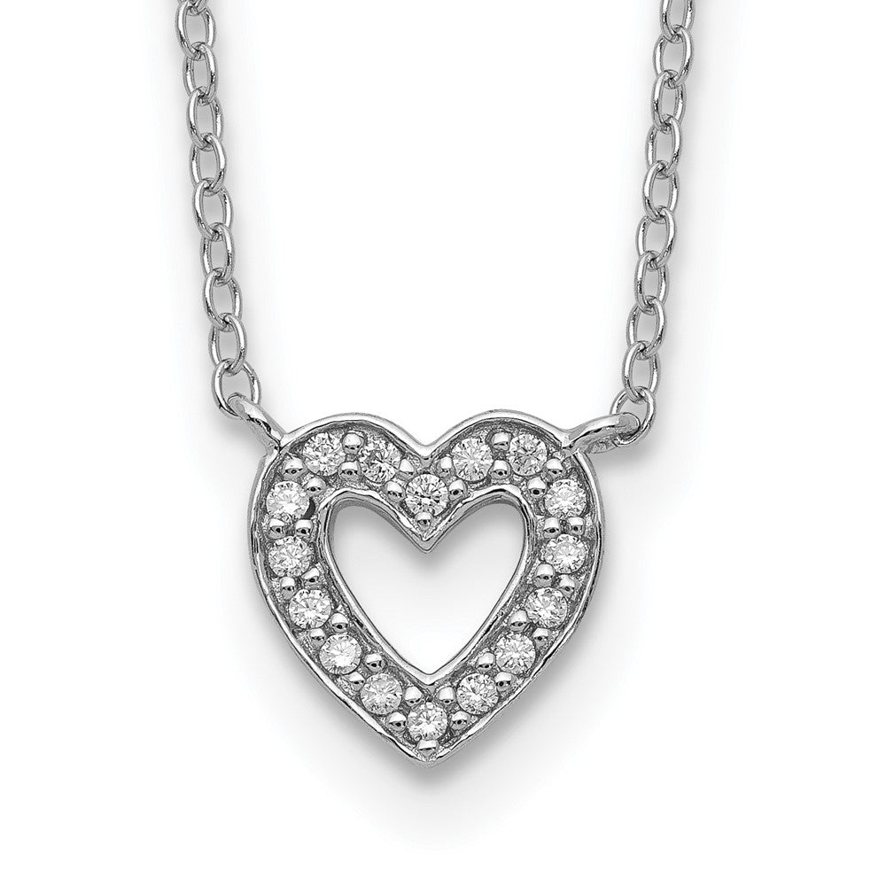 Sterling Silver Rhodium-plated CZ Open Heart Necklace