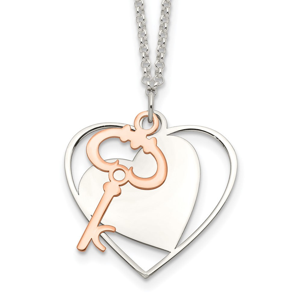 Sterling Silver and Rose-Tone Moveable Heart and Key Necklace