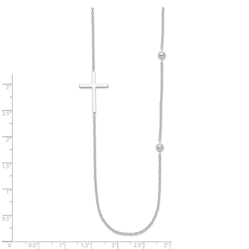 Sterling Silver Polished Cross and Beads Necklace