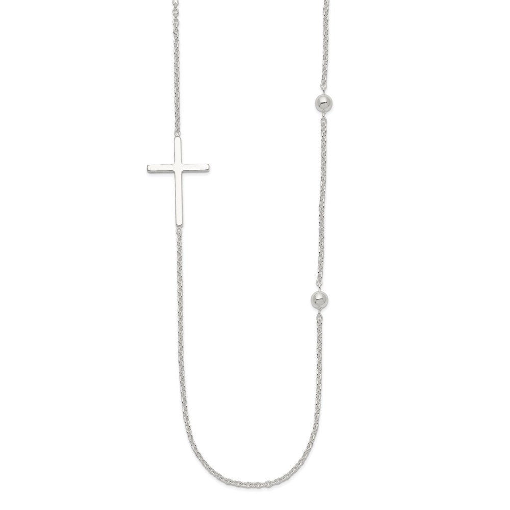 Sterling Silver Polished Cross and Beads Necklace