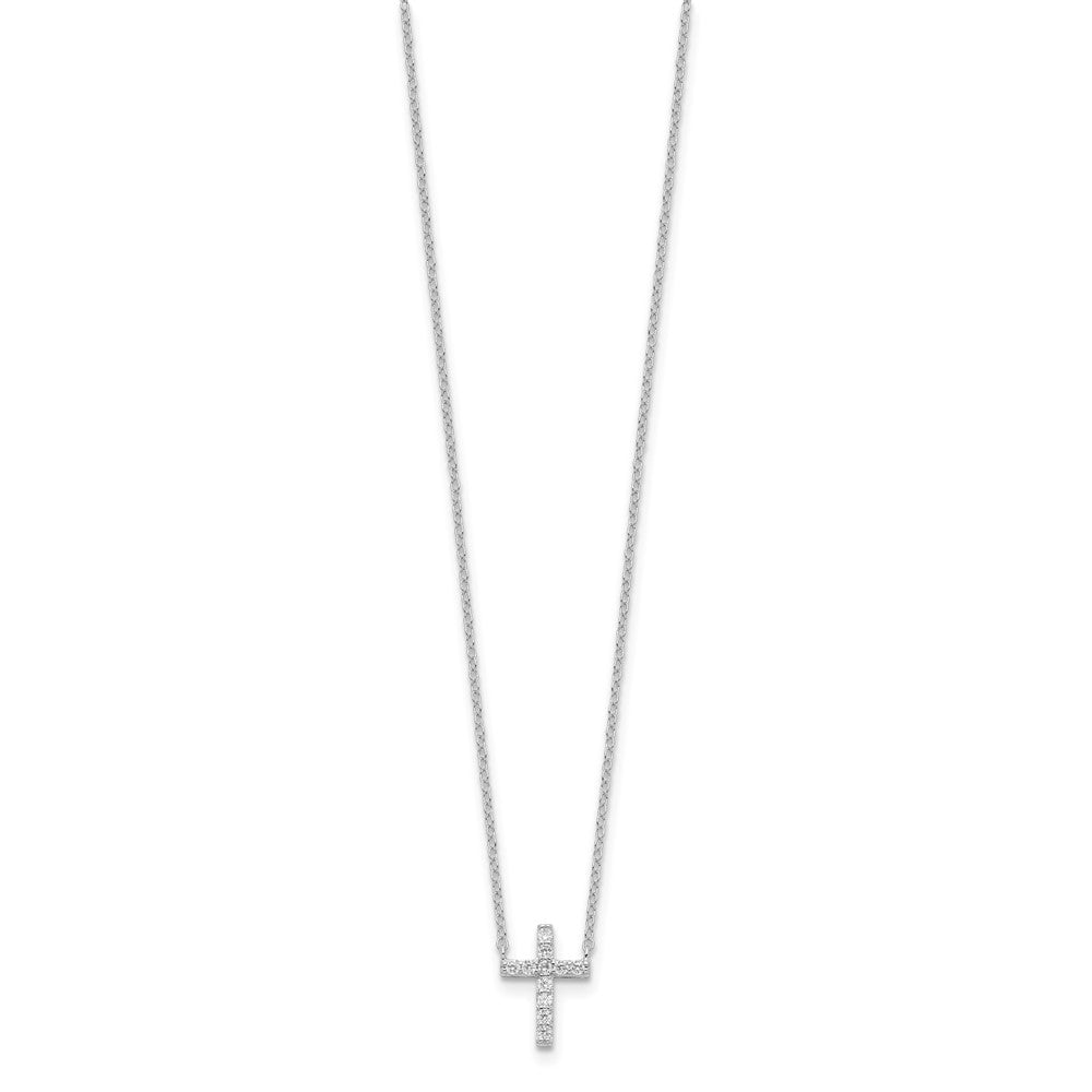 Sterling Silver Rhodium-plated CZ Cross w/ ext. Necklace