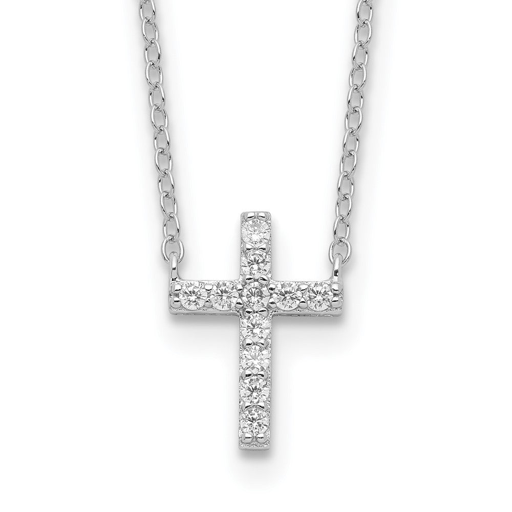 Sterling Silver Rhodium-plated CZ Cross w/ ext. Necklace