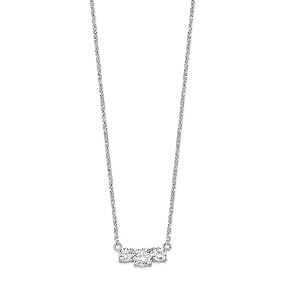 Sterling Silver Rhodium-plated CZ 3-Stone w/ ext. Necklace