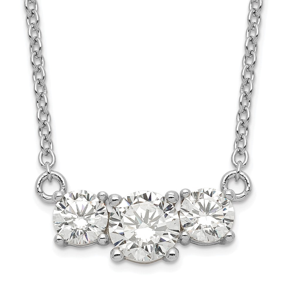 Sterling Silver Rhodium-plated CZ 3-Stone w/ ext. Necklace