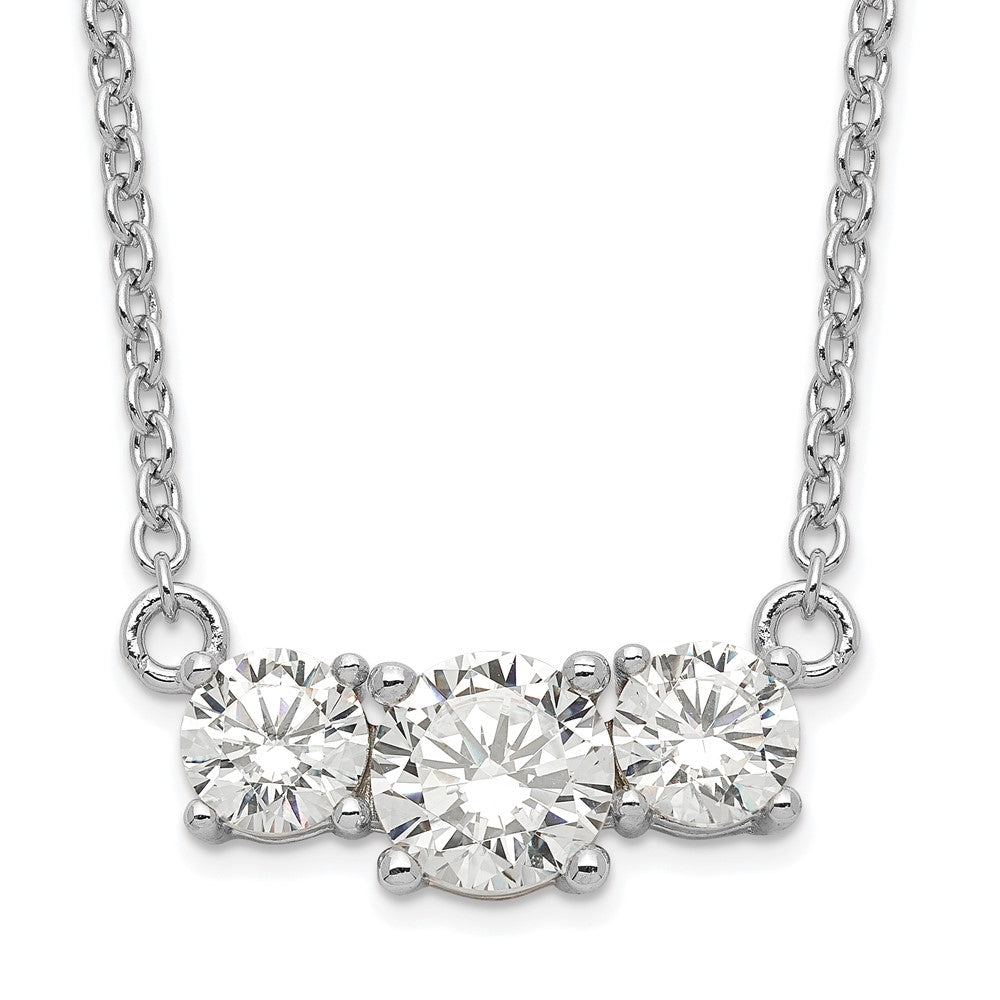 Sterling Silver Rhodium-plated CZ 3-Stone with Extension Necklace