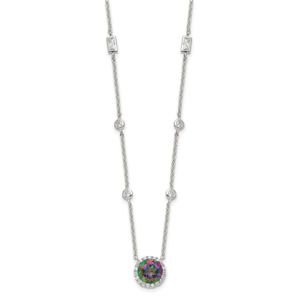 Sterling Silver RH-plated Dark Mystic CZ Halo Pendant 10-Station Necklace