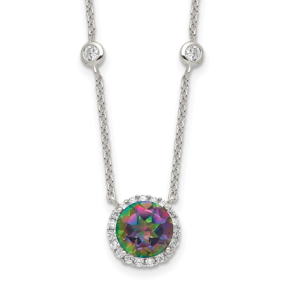 Sterling Silver RH-plated Dark Mystic CZ Halo Pendant 10-Station Necklace