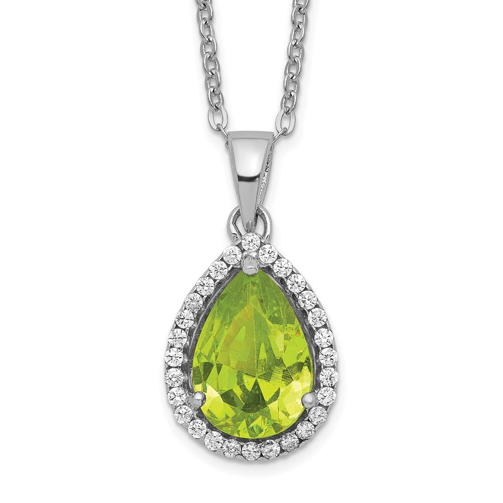 Sterling Silver Rhodium Polished Simulated Peridot & CZ Necklace