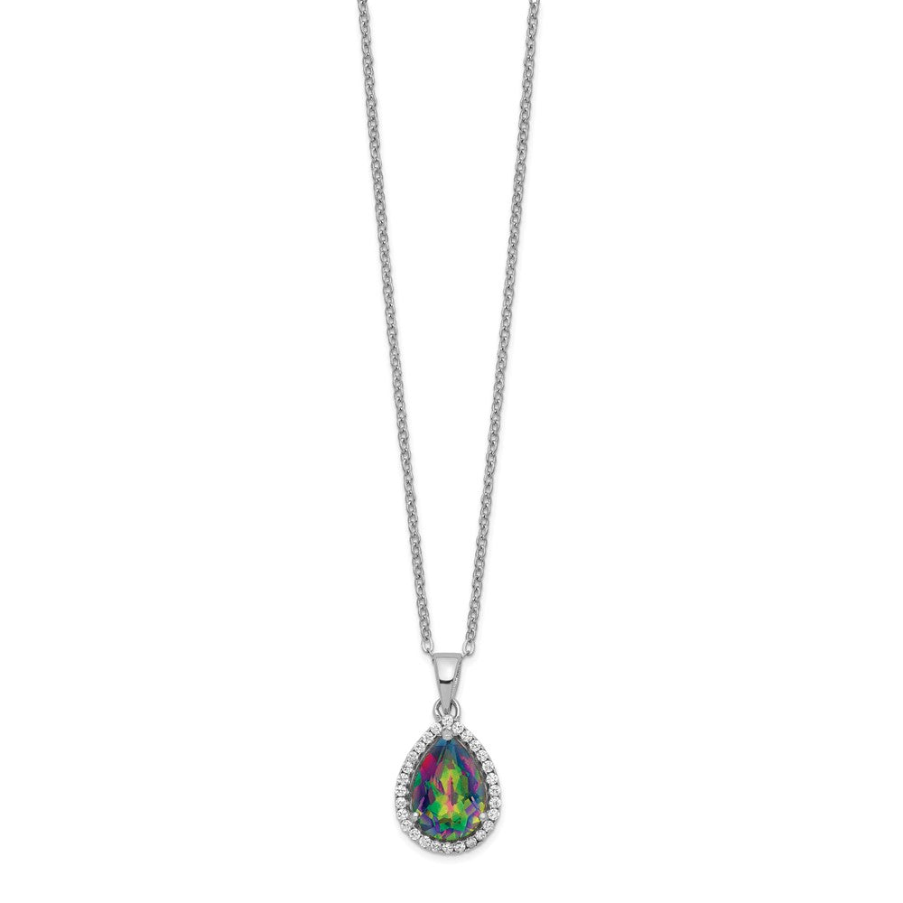 Sterling Silver Rhodium Polished Mystic Topaz & CZ Necklace