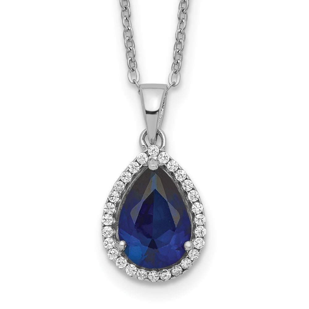 Sterling Silver Rhodium Created Sapphire & CZ Necklace