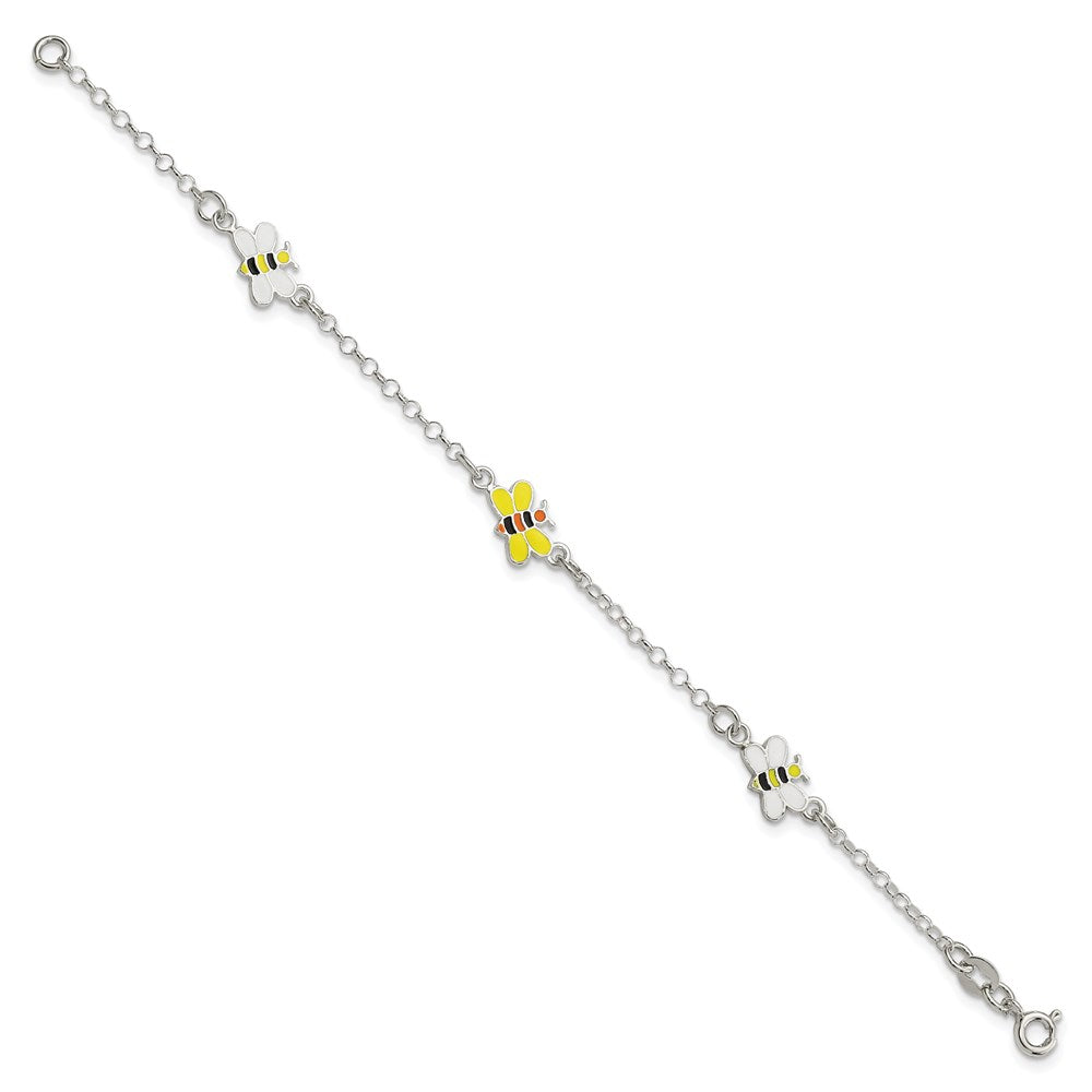 Sterling Silver Polished and Enameled Bees Plus Extension Bracelet