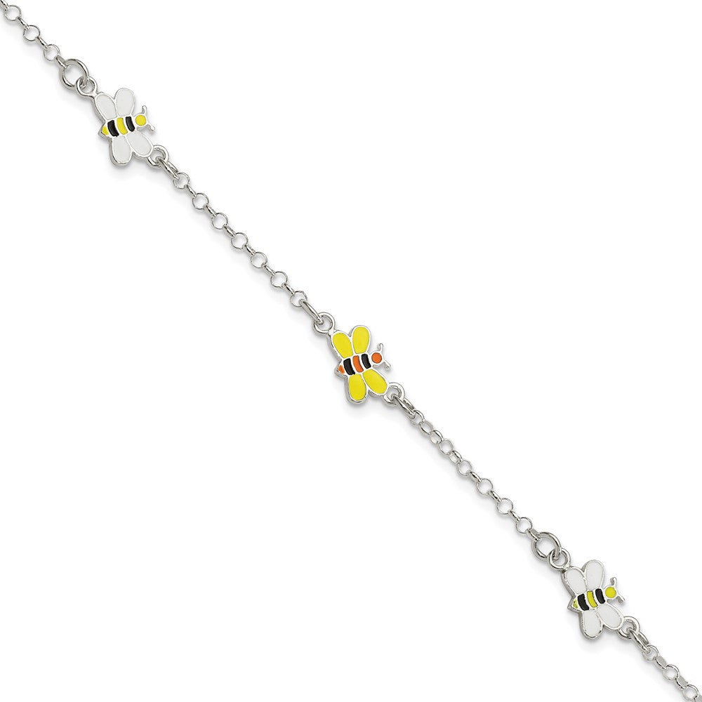 Sterling Silver Polished and Enameled Bees Plus Extension Bracelet