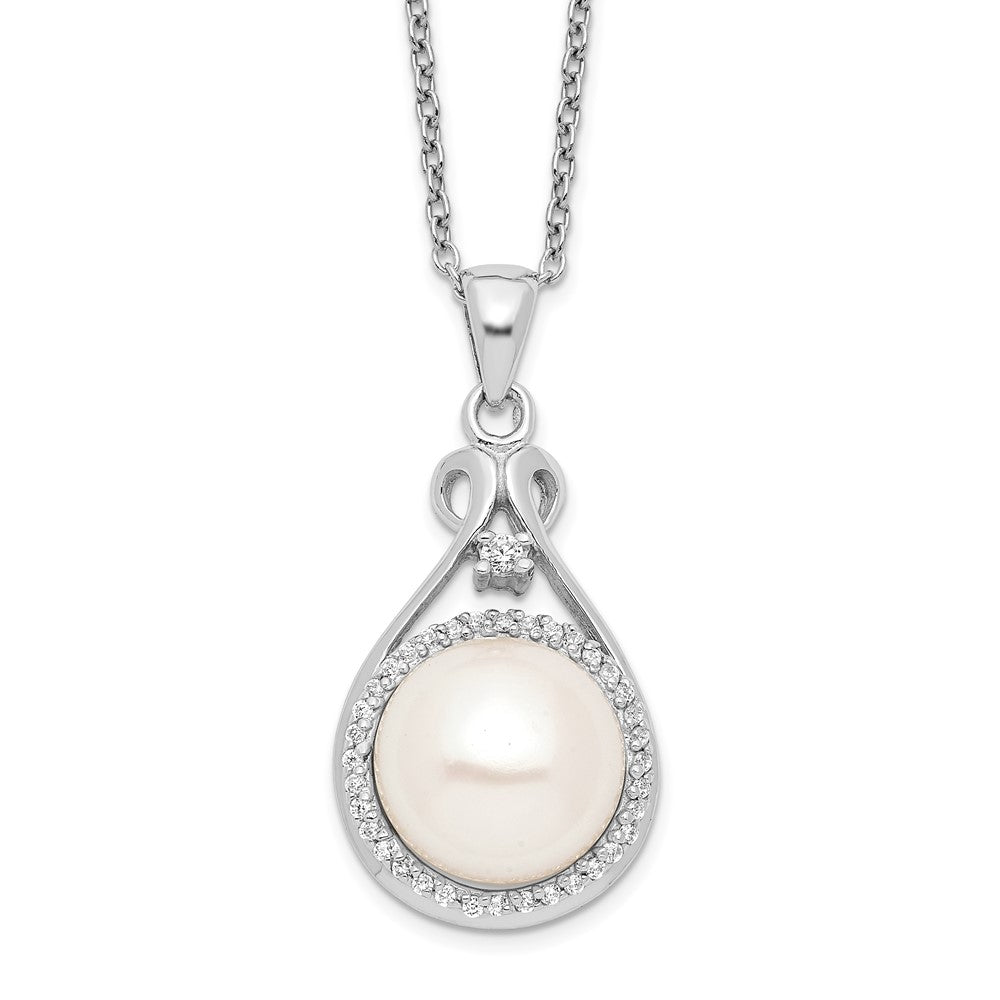 Sterling Silver Rhodium-plated 10- White FWC Pearl CZ Necklace