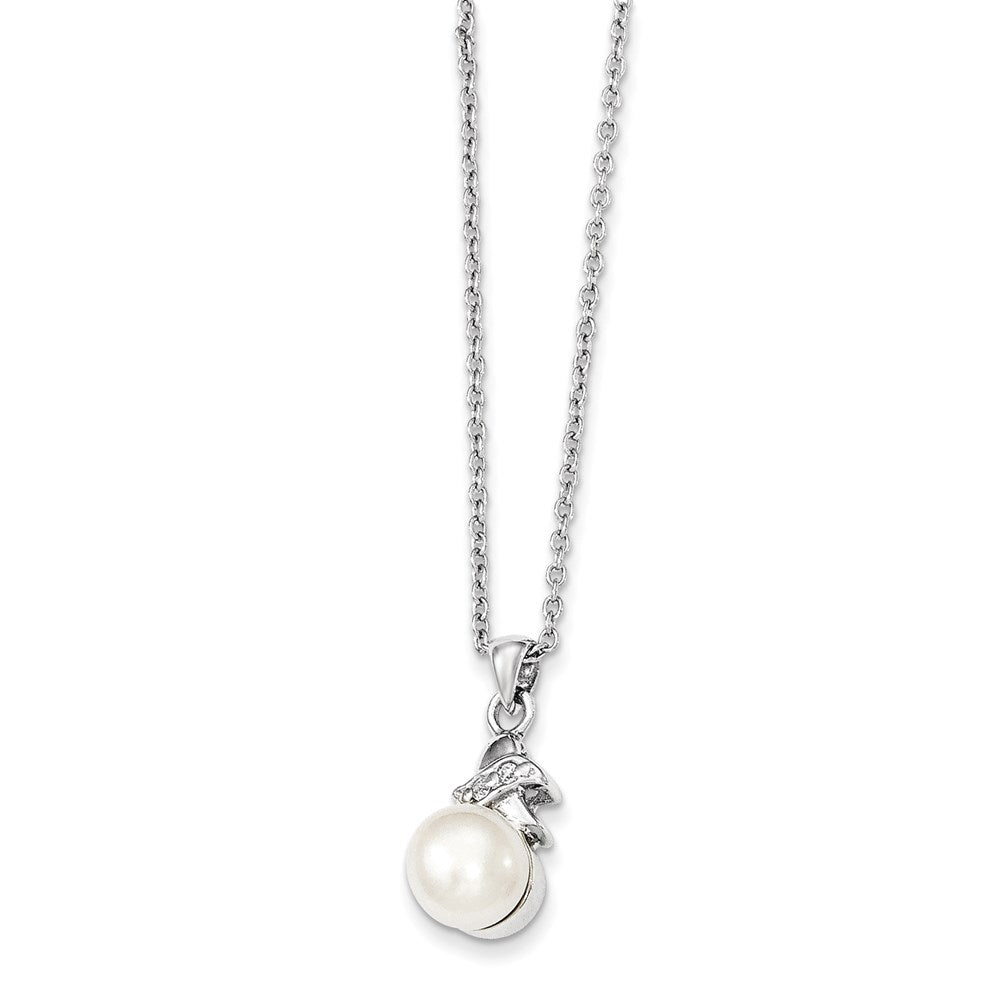 Sterling Silver Rhodium-plated 6- White FW Cultured Pearl CZ Pendant