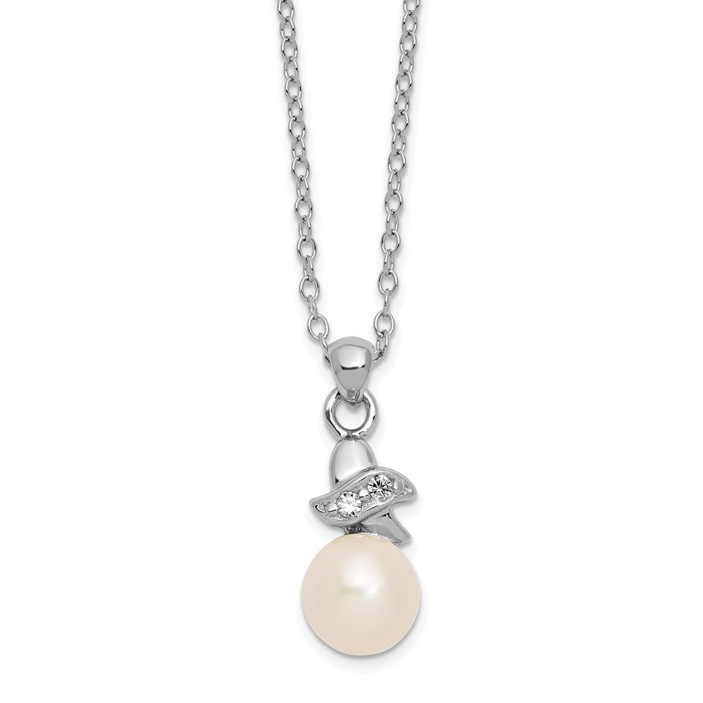 Sterling Silver Rhodium-plated 6- White Button Freshwater Cultured Pearl and CZ Necklace