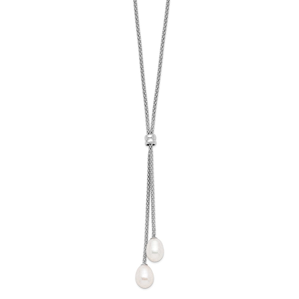 Sterling Silver Rhodium-plated 7- FWC Pearl Ext Drop Necklace