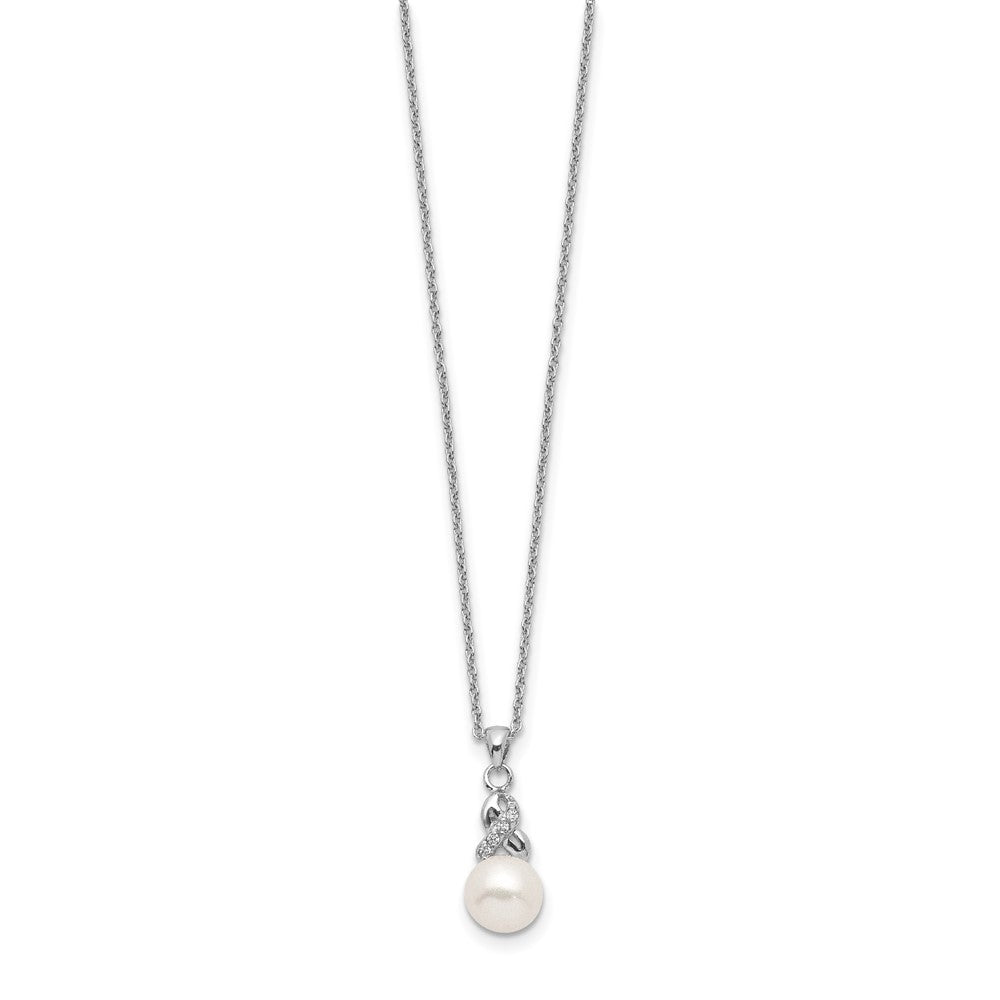 Sterling Silver Rhodium-plated 6- White FWC Pearl CZ Pendant