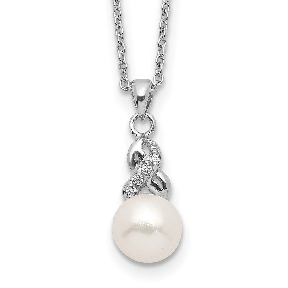 Sterling Silver Rhodium-plated 6- White FWC Pearl CZ Pendant