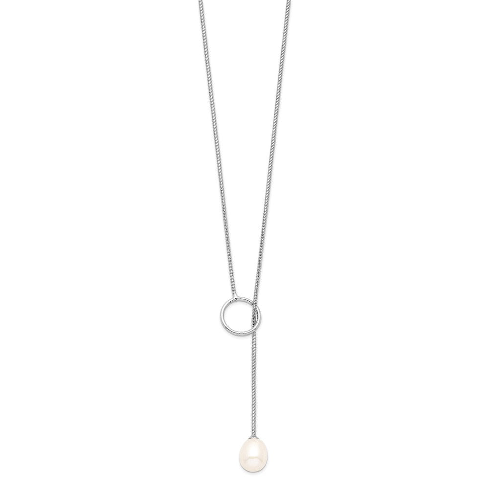 Sterling Silver Rhodium-plated 7- White Teardrop Freshwater Cultured Pearl Drop Lariat Toggle Necklace