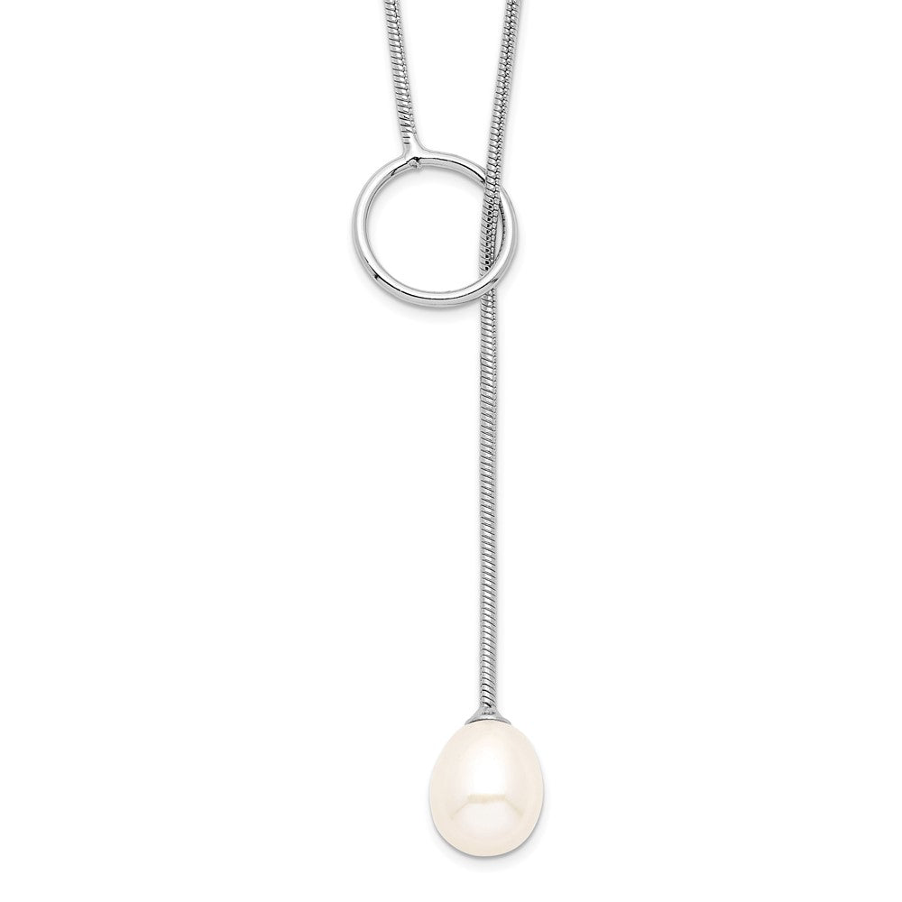 Sterling Silver Rhodium-plated 7- White Teardrop Freshwater Cultured Pearl Drop Lariat Toggle Necklace