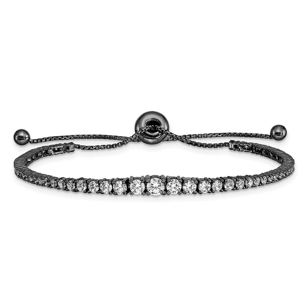Sterling Shimmer Sterling Silver Black Rhodium-plated 67 Stone Graduated CZ Adjustable up to Bracelet