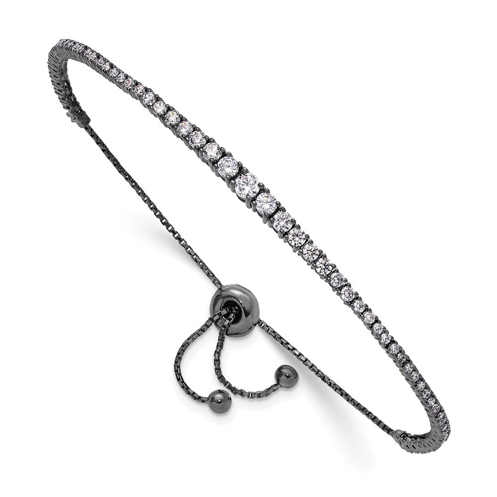 Sterling Shimmer Sterling Silver Black Rhodium-plated 67 Stone Graduated CZ Adjustable up to Bracelet