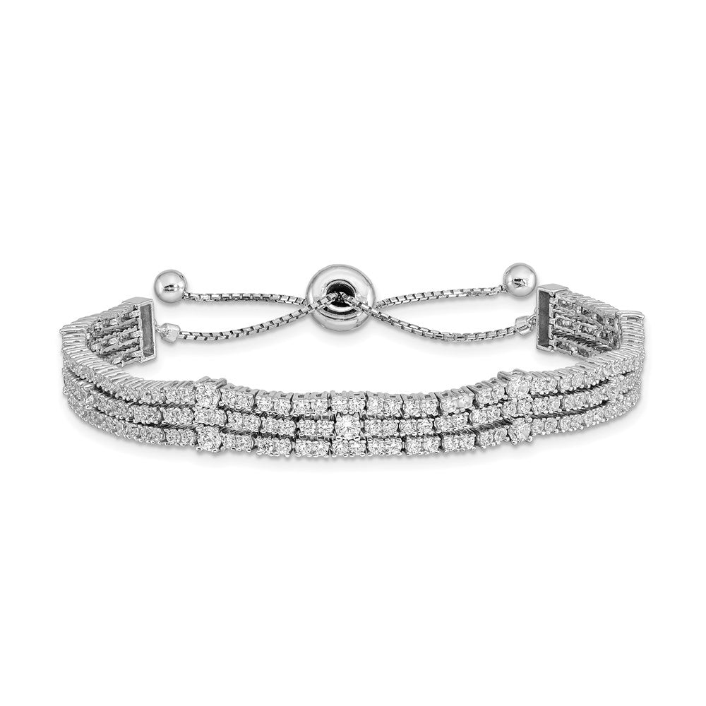Sterling Shimmer Sterling Silver Rhodium-plated 205 Stone CZ Adjustable up to Bracelet