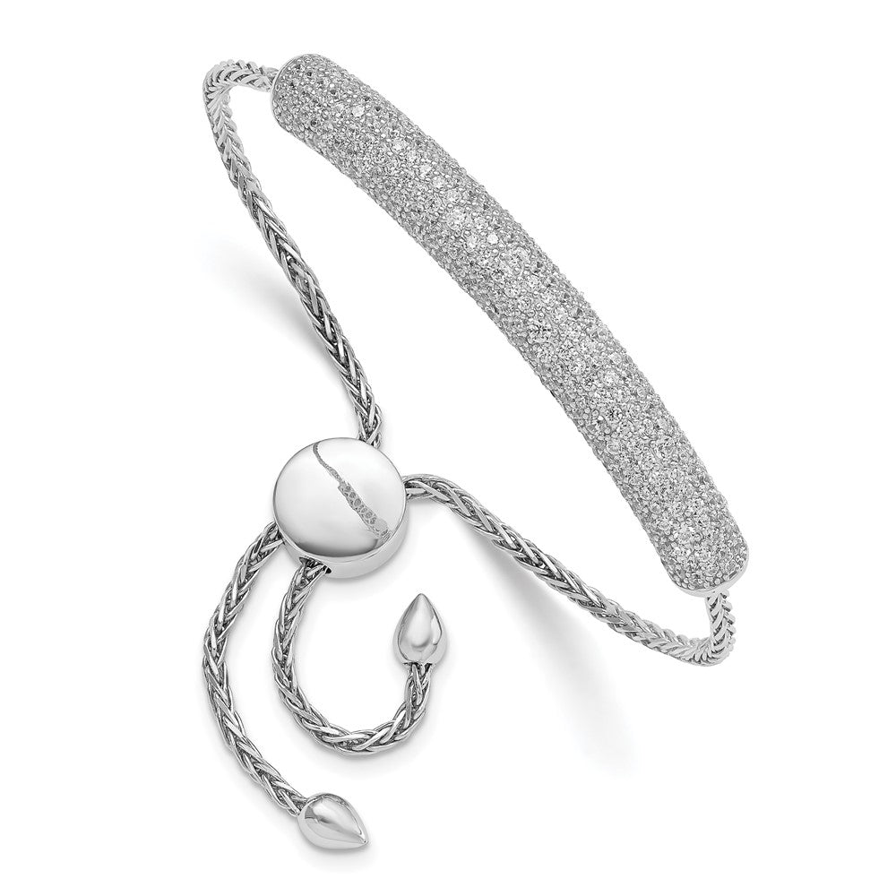 Sterling Shimmer Sterling Silver Rhodium-plated 291 Stone Pav CZ Bar Adjustable up to Bracelet