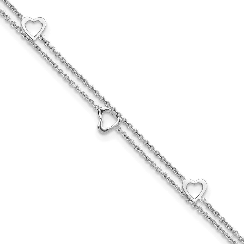 Sterling Silver Rhodium-plated 2-Strand Plus ext. Heart Anklet