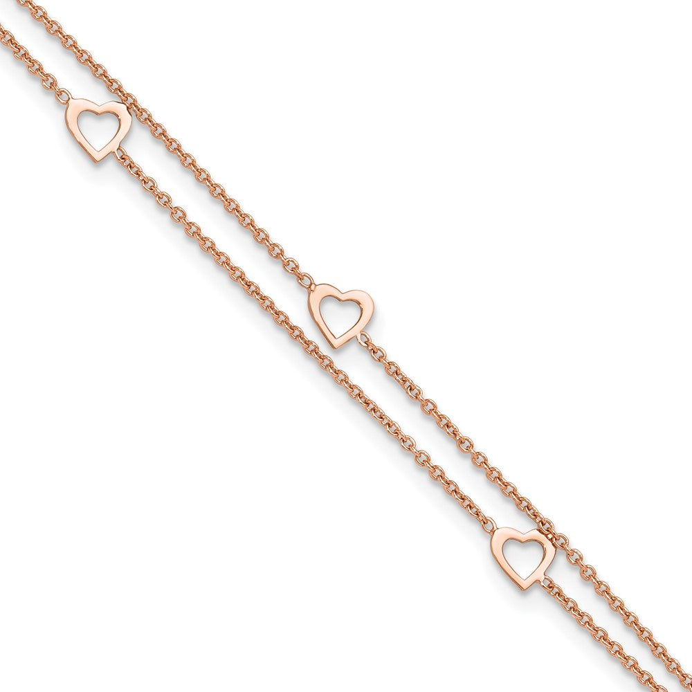 Sterling Silver Rose-tone Polished Heart Plus Anklet