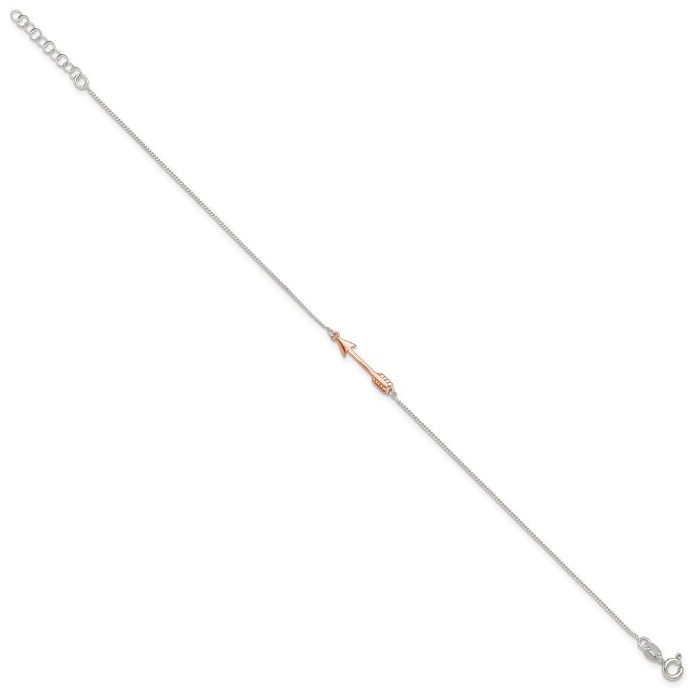 Sterling Silver Rose-tone Polished Arrow Plus Ext Anklet