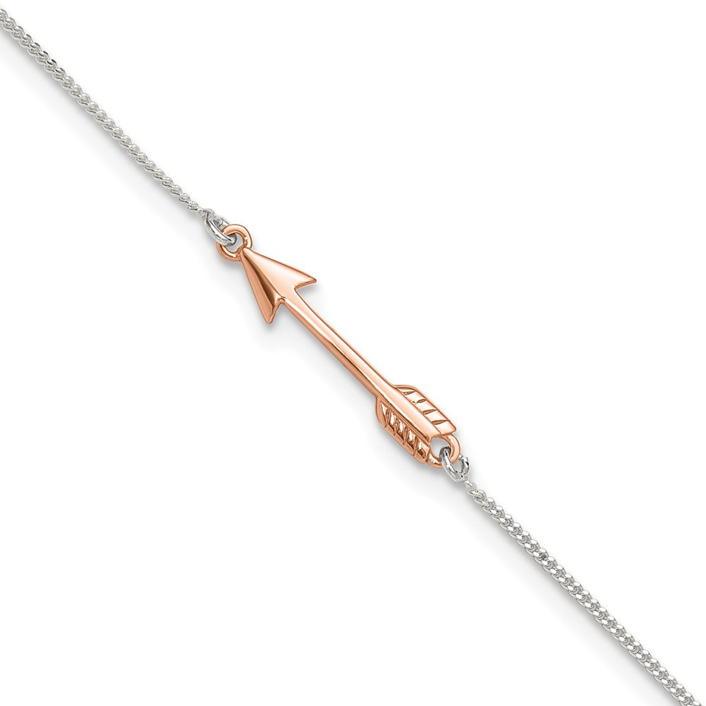 Sterling Silver Rose-tone Polished Arrow Plus Ext Anklet