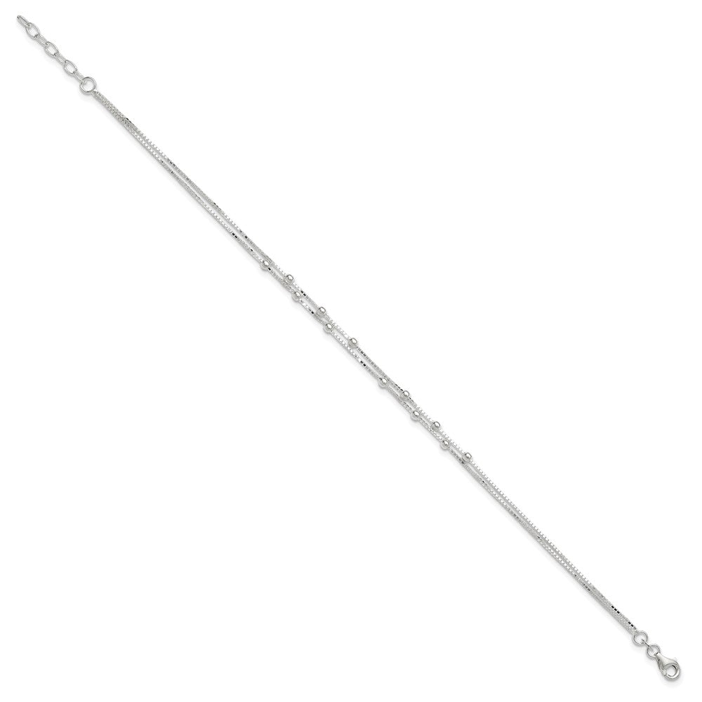 Sterling Silver Polished Beaded 2-strand Plus ext. Anklet