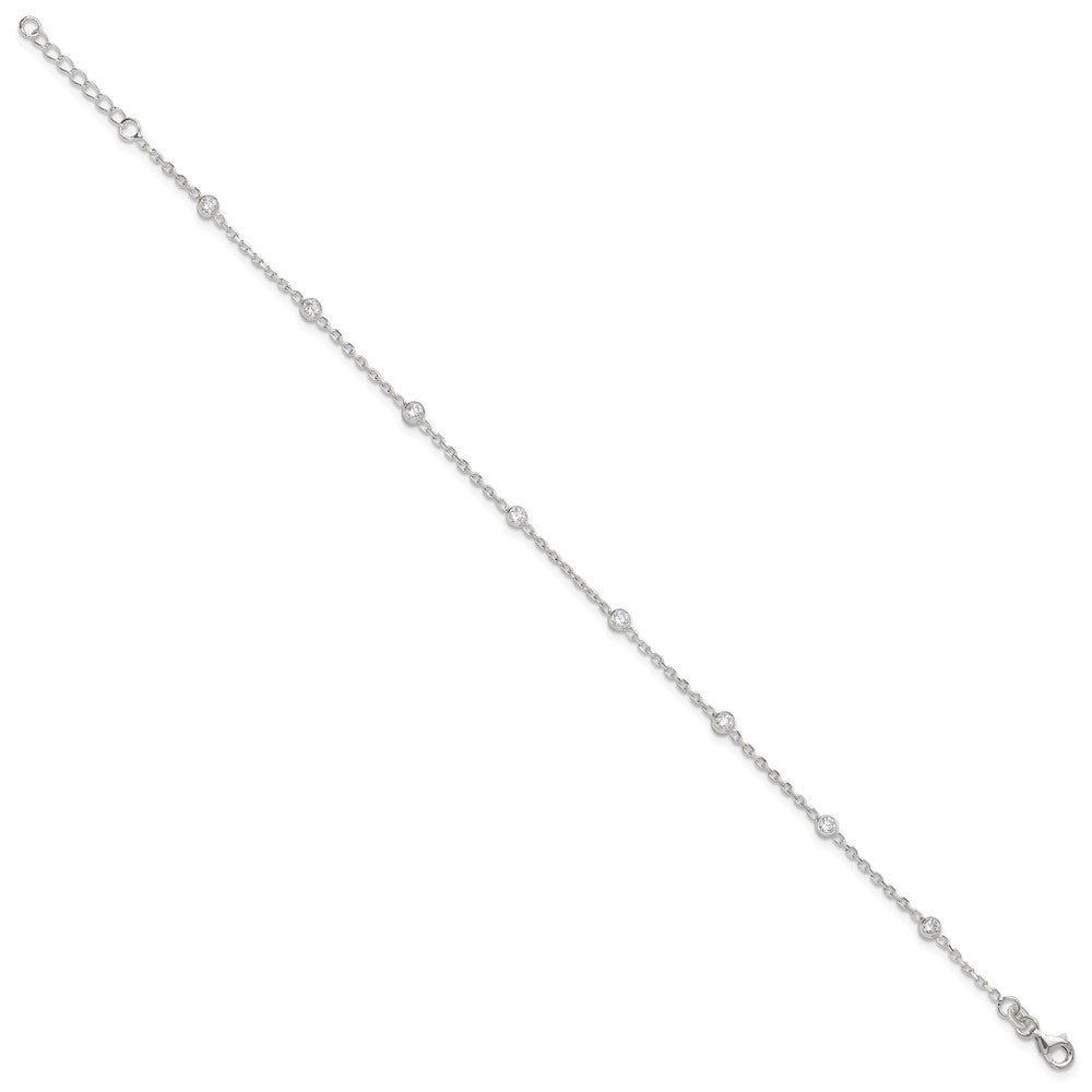 Sterling Silver Polished w/CZ Plus Ext. Anklet