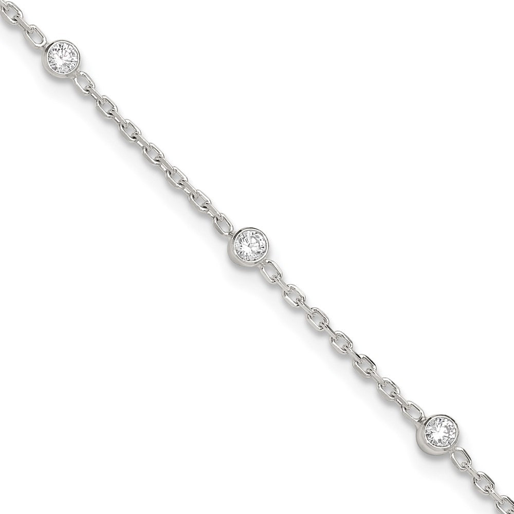 Sterling Silver Polished w/CZ Plus Ext. Anklet